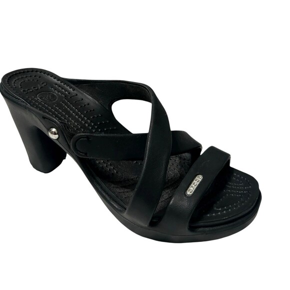 Crocs Cyprus IV Black Women's Size 7 Heeled Platform Sandals Crisscross Strappy - Picture 1 of 13